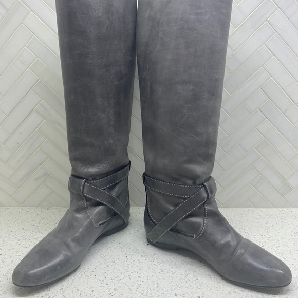 Chloe Grey Leather Knee High Riding Boots 36.5 - Picture 6 of 13
